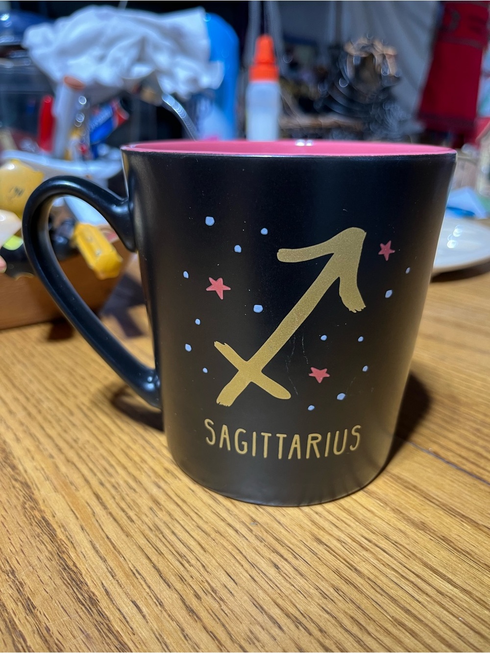 Sagittarius Ceramic Mug - Black Exterior with Pink Interior